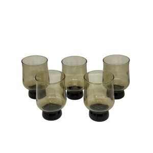 VTG Anchor Hocking Libbey Tawny Smokey Brown Glasses Set 5 Mid-Century USA 4.5"